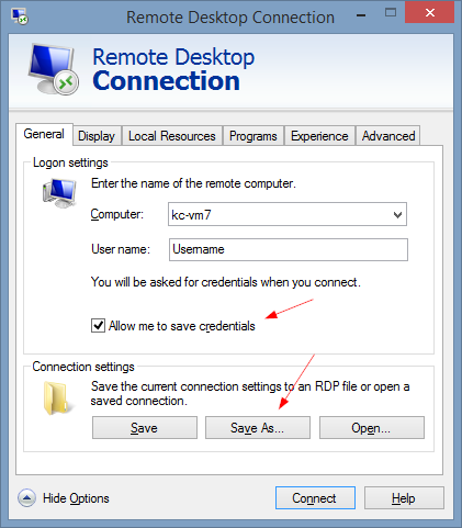 Remote Desktop Credentials Windows 10